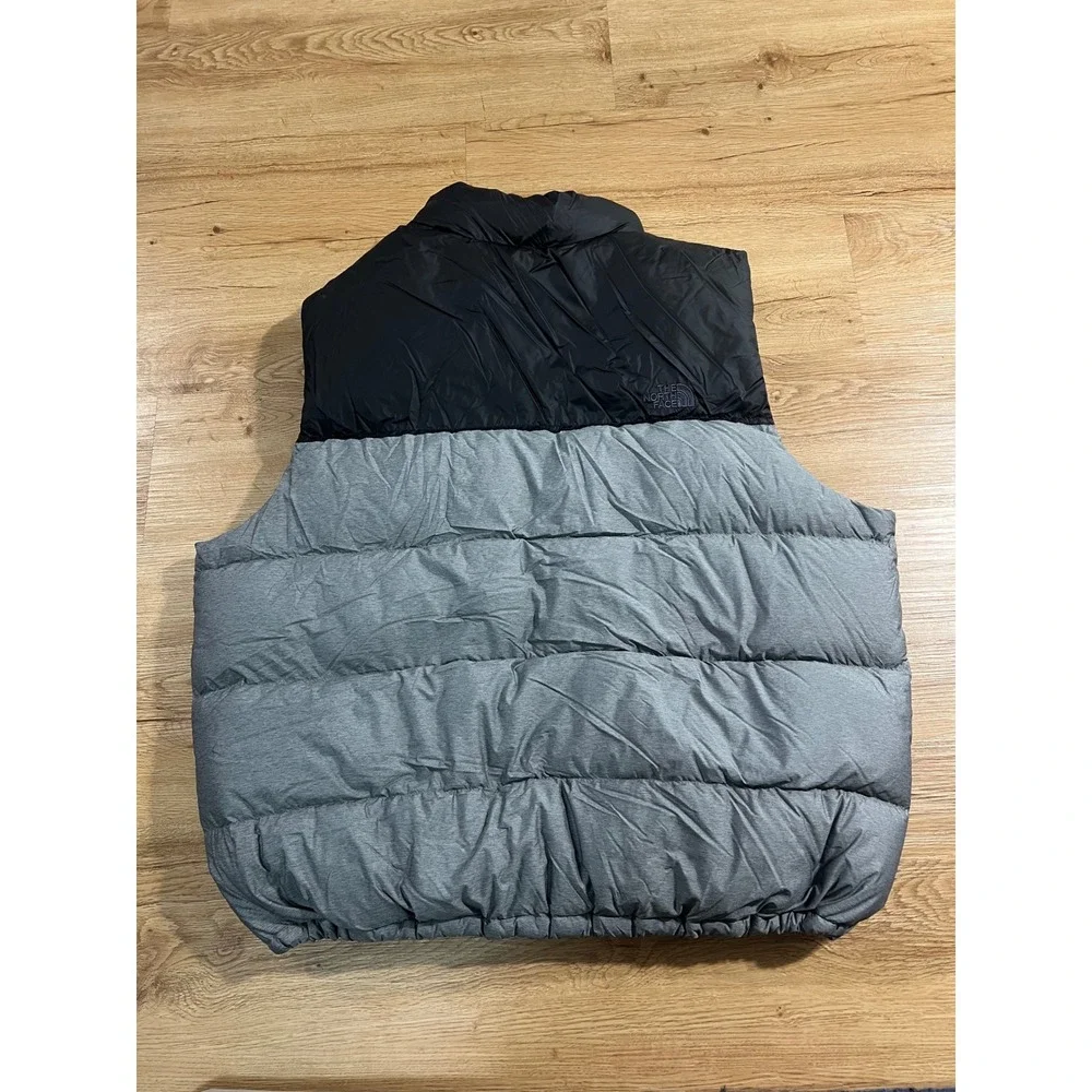 The North Face Nuptse Puffer Vest Mens XXXL Grey Black Insulated Full Zip Logo